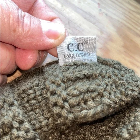 C.C Knit Beanie in Soft Green with Faux‎ Fur Pom - Picture 5 of 6